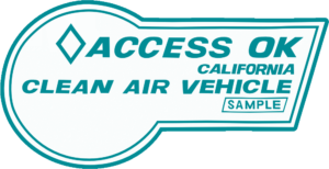 Clean air vehicle decal issued by the California department of motor vehicles.